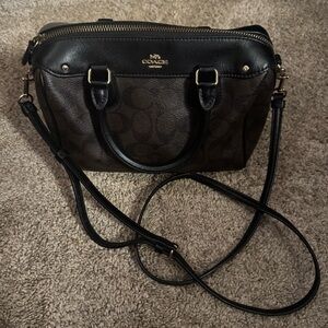 Dark brown leather coach purse